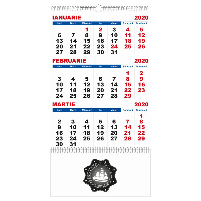 Calendar de perete, 4 file, personalizat jos