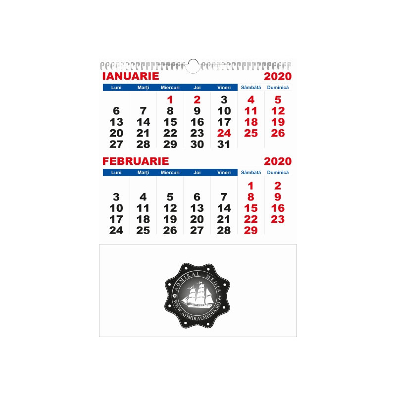 Calendar de perete, 6 file, personalizat jos